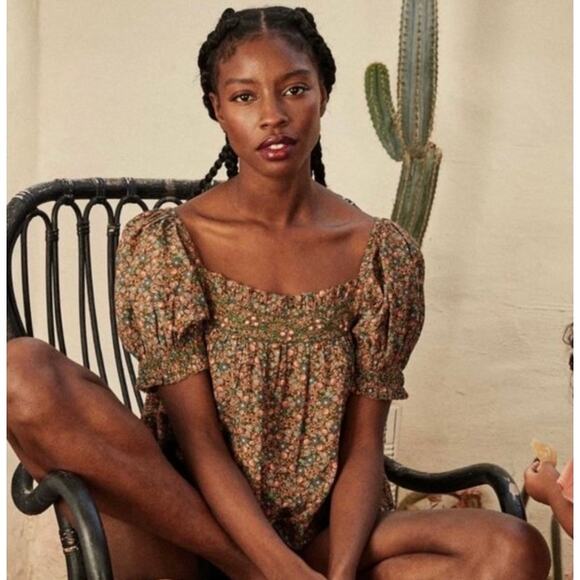 Doen Tops - DOEN Elba Top in Yellow Laurel Canyon Rose Floral Print M